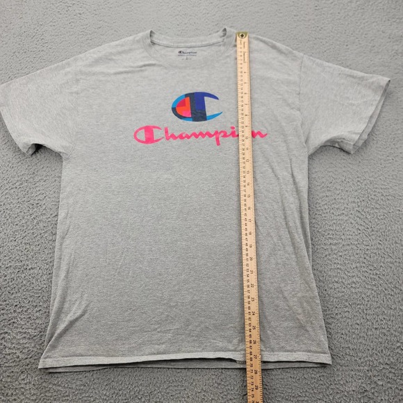 Champion Shirt Mens Large Gray Short Sleeve Athleticwear‎ Logo Print T-Shirt - Picture 10 of 13